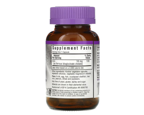 Bluebonnet Nutrition, Хелатированное железо, 18 мг, 90 капсул в растительной оболочке Bluebonnet Nutrition, Хелатированное железо, 18 мг, 90 капсул в растительной оболочке