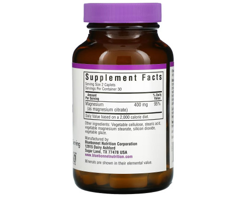 Bluebonnet Nutrition, Magnesium Citrate, 400 mg, 60 Caplets Bluebonnet Nutrition, Magnesium Citrate, 400 mg, 60 Caplets