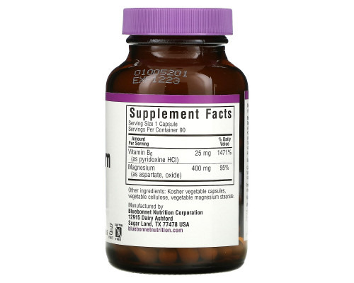 Bluebonnet Nutrition Магний плюс B6 90 растительных капсул
