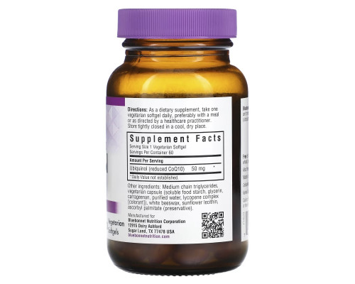 Bluebonnet Nutrition, Ubiquinol, активный на клеточном уровне коэнзим Q10, 50 мг, 60 вегетарианских капсул Bluebonnet Nutrition, Ubiquinol, активный на клеточном уровне коэнзим Q10, 50 мг, 60 вегетарианских капсул