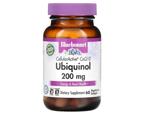 Bluebonnet Nutrition, Клеточно-активный CoQ10, убихинол, 200 мг, 60 желатиновых капсул