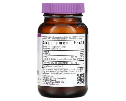Bluebonnet Nutrition, CoQ10, 200 мг, 60 желатиновых капсул Bluebonnet Nutrition, CoQ10, 200 мг, 60 желатиновых капсул