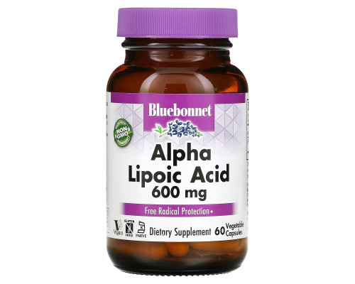 Bluebonnet Nutrition, Альфа-липоевая кислота, 600 мг, 60 капсул в растительной оболочке