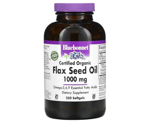 Bluebonnet Nutrition Сертифицировано органическое льняное масло1000 мг 250 капсул Bluebonnet Nutrition Сертифицировано органическое льняное масло1000 мг 250 капсул