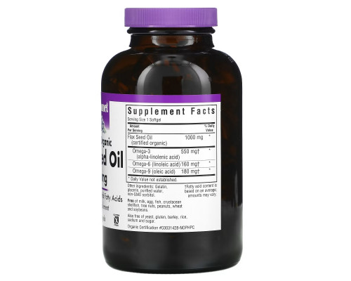 Bluebonnet Nutrition Сертифицировано органическое льняное масло1000 мг 250 капсул Bluebonnet Nutrition Сертифицировано органическое льняное масло1000 мг 250 капсул