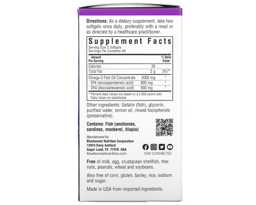 Bluebonnet Nutrition Натуральный омега-3 состав для сердца 120 мягких капсул Bluebonnet Nutrition Натуральный омега-3 состав для сердца 120 мягких капсул
