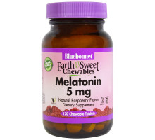 Bluebonnet Nutrition, Earth Sweet Витаминки, Мелатонин, Натуральный Малиновый Вкус, 5 мг, 120 Жевательных Таблеток