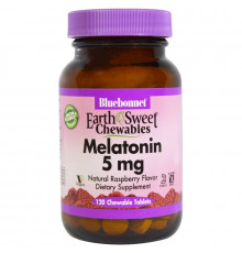 Bluebonnet Nutrition, Earth Sweet Витаминки, Мелатонин, Натуральный Малиновый Вкус, 5 мг, 120 Жевательных Таблеток