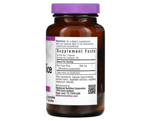 Bluebonnet Nutrition Красный дрожжевой рис 120 овощных капсул Bluebonnet Nutrition Красный дрожжевой рис 120 овощных капсул