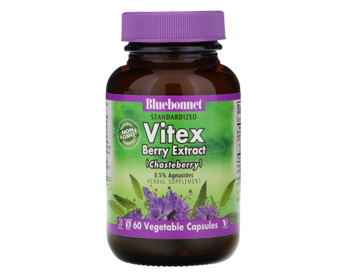 Bluebonnet Nutrition Экстракт ягод витекса 60 растительных капсул Bluebonnet Nutrition Экстракт ягод витекса 60 растительных капсул