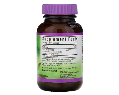Bluebonnet Nutrition Экстракт ягод витекса 60 растительных капсул Bluebonnet Nutrition Экстракт ягод витекса 60 растительных капсул