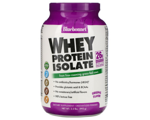 Bluebonnet Nutrition, 100% натуральный изолят сывороточного белка с натуральным оригинальным вкусом, 2.2 фунтов (992 г) Bluebonnet Nutrition, 100% натуральный изолят сывороточного белка с натуральным оригинальным вкусом, 2.2 фунтов (992 г)