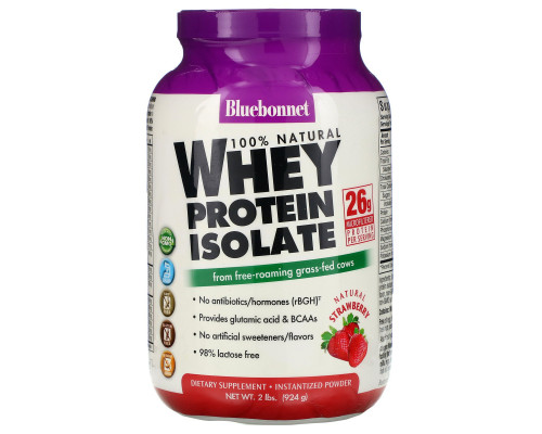 Bluebonnet Nutrition, 100% Натуральный Изолят Сывороточного Протеина с Клубничным Вкусом, 2 фунта (924 г) Bluebonnet Nutrition, 100% Натуральный Изолят Сывороточного Протеина с Клубничным Вкусом, 2 фунта (924 г)