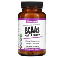 Bluebonnet Nutrition, BCAA с коэффициентом 4:1:1 (аминокислоты с разветвленной цепью), 120 вегетарианских капсул