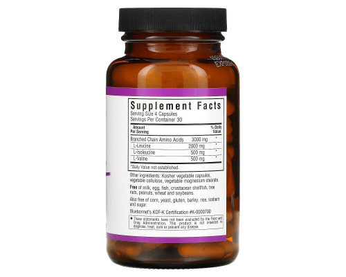 Bluebonnet Nutrition, BCAA с коэффициентом 4:1:1 (аминокислоты с разветвленной цепью), 120 вегетарианских капсул Bluebonnet Nutrition, BCAA с коэффициентом 4:1:1 (аминокислоты с разветвленной цепью), 120 вегетарианских капсул