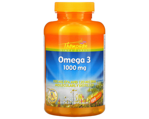 Thompson, Омега 3, 1000 мг, 100 капсул Thompson, Омега 3, 1000 мг, 100 капсул