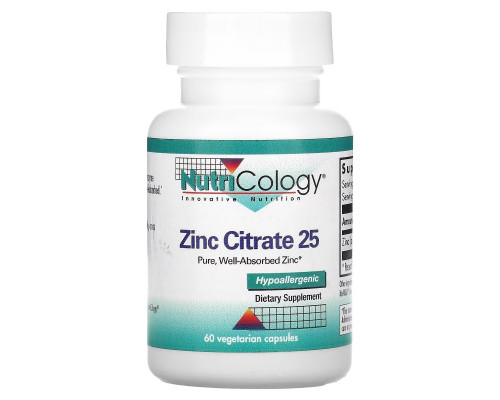 Nutricology Цитрат цинка 25 60 вегетарианских капсул Nutricology Цитрат цинка 25 60 вегетарианских капсул