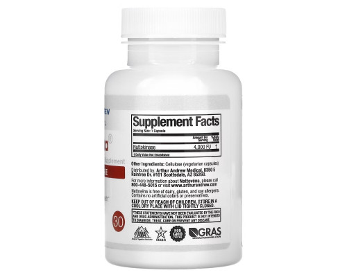 Arthur Andrew Medical Nattovena Pure Nattokinase 4000 FU 30 Capsules Arthur Andrew Medical Nattovena Pure Nattokinase 4000 FU 30 Capsules