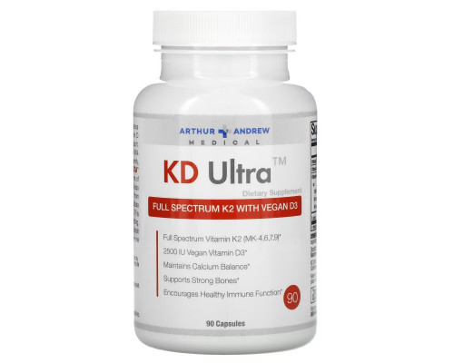Arthur Andrew Medical, KD Ultra, Full Spectrum K2 with Vegan D3, 90 Capsules Arthur Andrew Medical, KD Ultra, Full Spectrum K2 with Vegan D3, 90 Capsules