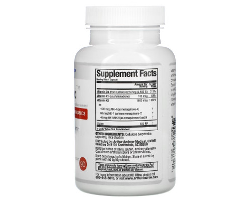 Arthur Andrew Medical, KD Ultra, Full Spectrum K2 with Vegan D3, 90 Capsules Arthur Andrew Medical, KD Ultra, Full Spectrum K2 with Vegan D3, 90 Capsules