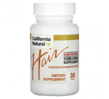 Для здоровья кожи California Natural, Для волос, высокая эффективность, 30 таблеток