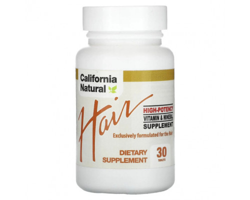 Для здоровья кожи California Natural, Для волос, высокая эффективность, 30 таблеток Для здоровья кожи California Natural, Для волос, высокая эффективность, 30 таблеток