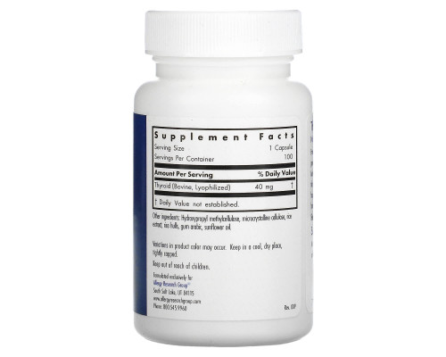Allergy Research Group, Thyroid Natural Glandular, 100 vegicaps Allergy Research Group, Thyroid Natural Glandular, 100 vegicaps