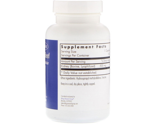 Allergy Research Group, Kidney Beef, Natural Glandular, 100 vegicaps Allergy Research Group, Kidney Beef, Natural Glandular, 100 vegicaps