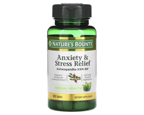 Nature's Bounty, Anxiety & Stress Relief, Ashwagandha KSM-66, 50 Tablets Nature's Bounty, Anxiety & Stress Relief, Ashwagandha KSM-66, 50 Tablets
