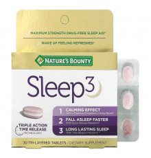 Nature's Bounty, Sleep 3, Maximum Strength, Drug-Free Sleep Aid, 30 Tri-Layered Tablets