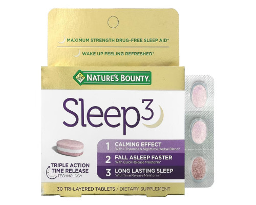 Nature's Bounty, Sleep 3, Maximum Strength, Drug-Free Sleep Aid, 30 Tri-Layered Tablets Nature's Bounty, Sleep 3, Maximum Strength, Drug-Free Sleep Aid, 30 Tri-Layered Tablets