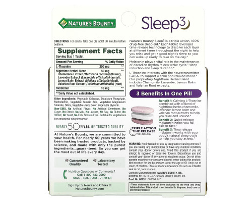 Nature's Bounty, Sleep 3, Maximum Strength, Drug-Free Sleep Aid, 30 Tri-Layered Tablets Nature's Bounty, Sleep 3, Maximum Strength, Drug-Free Sleep Aid, 30 Tri-Layered Tablets