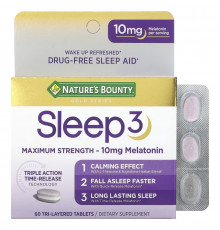 Nature's Bounty, Sleep 3, Maximum Strength, Drug-Free Sleep Aid, 60 Tri-Layered Tablets