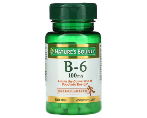 Витамины группы B Nature's Bounty, Витамин B-6, 100 мг, 100 таблеток Витамины группы B Nature's Bounty, Витамин B-6, 100 мг, 100 таблеток