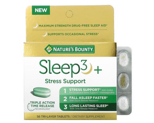 Nature's Bounty, Sleep3+, Stress Support, 56 Tri-Layer Tablets Nature's Bounty, Sleep3+, Stress Support, 56 Tri-Layer Tablets