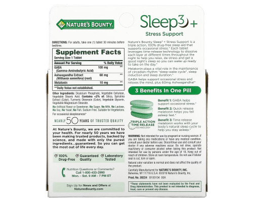 Nature's Bounty, Sleep3+, Stress Support, 56 Tri-Layer Tablets Nature's Bounty, Sleep3+, Stress Support, 56 Tri-Layer Tablets