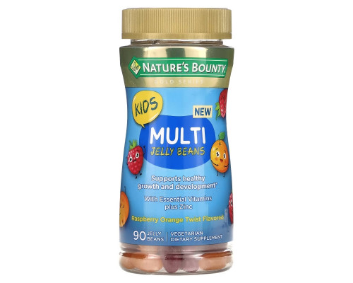 Nature's Bounty, Kids, Multi Jelly Beans, With Essential Vitamins Plus Zinc, Raspberry Orange Twist, 90 Jelly Beans
