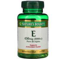 Nature's Bounty, Витамин E, Pure Dl-Alpha, 450 мг (1000 МЕ), 60 мягких таблеток ускоренного высвобождения