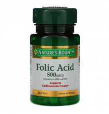 Nature's Bounty, Folic Acid, 800 mcg, 250 Tablets
