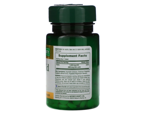Nature's Bounty, Folic Acid, 800 mcg, 250 Tablets Nature's Bounty, Folic Acid, 800 mcg, 250 Tablets