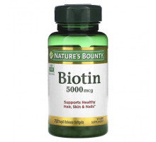 Биотин Nature's Bounty, Биотин, 5000 мкг, 72 капсулы с быстрым высвобождением