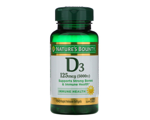 Nature's Bounty, D3, Maximum Strength, 5000 IU, 150 Softgels Nature's Bounty, D3, Maximum Strength, 5000 IU, 150 Softgels