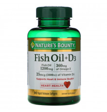 Nature's Bounty, Рыбий жир + D3, 90 быстро высвобождаемых мягких капсул