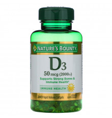 Nature's Bounty, D3, 50 мкг (2000 МЕ), 240 капсул быстрого высвобождения