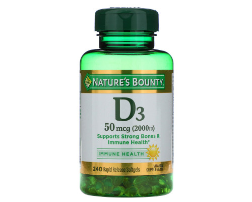 Nature's Bounty, D3, 50 мкг (2000 МЕ), 240 капсул быстрого высвобождения