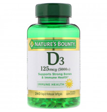 Nature's Bounty, Витамин D3, 125 мкг (5000 МЕ), 240 мягких таблеток ускоренного высвобождения