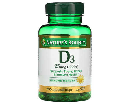 Nature's Bounty, D3, 25 mcg (1.000 IU), 350 Weichkapseln mit schneller Freisetzung Nature's Bounty, D3, 25 mcg (1.000 IU), 350 Weichkapseln mit schneller Freisetzung