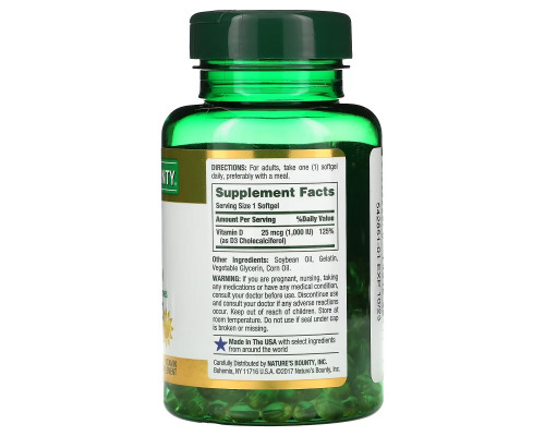 Nature's Bounty, D3, 25 mcg (1.000 IU), 350 Weichkapseln mit schneller Freisetzung Nature's Bounty, D3, 25 mcg (1.000 IU), 350 Weichkapseln mit schneller Freisetzung