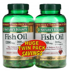 Nature's Bounty, Fish Oil, Twin Pack, 1,200 mg, 180 Rapid Release Softgels Each