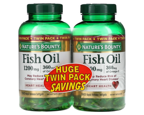 Nature's Bounty, Fish Oil, Twin Pack, 1,200 mg, 180 Rapid Release Softgels Each Nature's Bounty, Fish Oil, Twin Pack, 1,200 mg, 180 Rapid Release Softgels Each